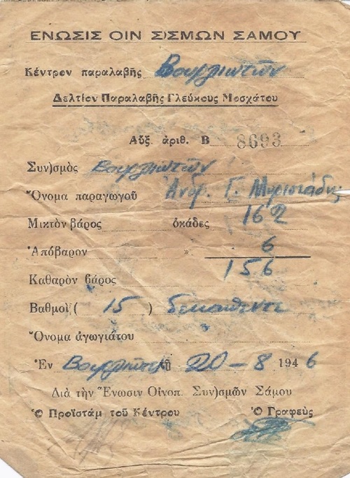ΔΕΛΤΙΟΝ ΠΑΡΑΛΑΒΗΣ ΓΛΕΥΚΟΥΣ ΜΟΣΧΑΤΟΥ
