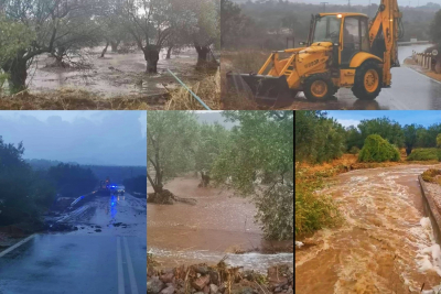 Πλημμύρα από βροχή στον δρόμο απο Πεδη Μανταμάδου - Επιτόπου τα συνεργεία του Δήμου Δυτικής Λέσβου (vid-pics)